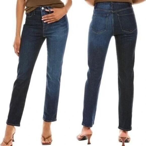 Frame Unique Two Tone Sylvie Straight Jeans 23 Indigo Combo Pants Denim Color - Picture 1 of 12